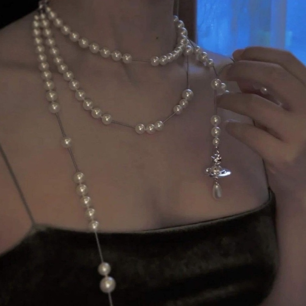 AUTH-Vivienne Westwood Broken pearl necklace Silver - Picture 2 of 8